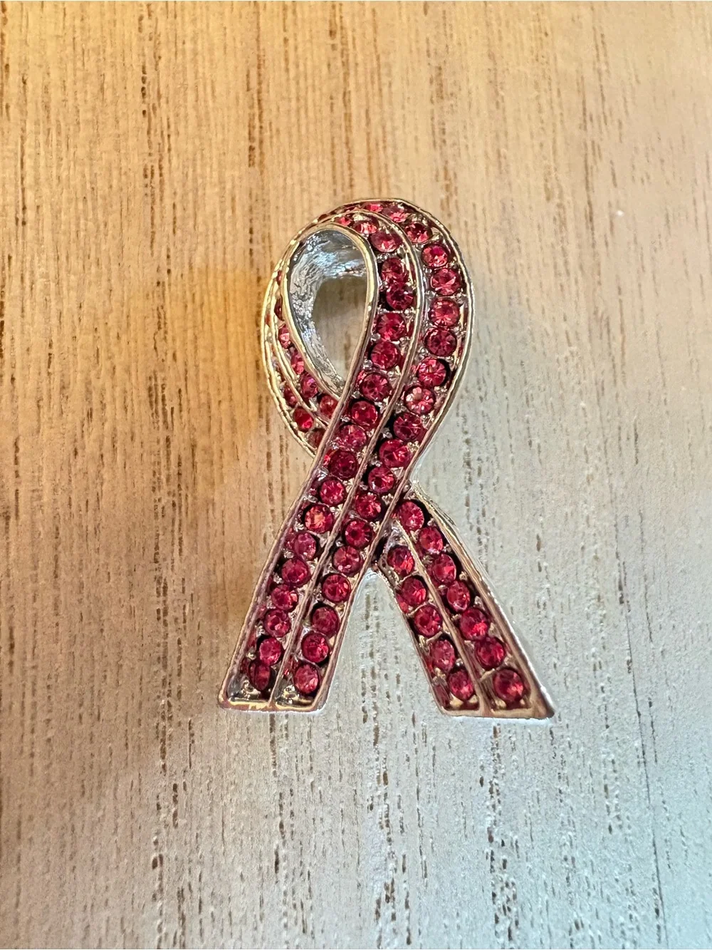 Pink Ribbon Crystal Cancer Awareness Brooch - Unbranded